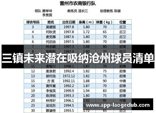 三镇未来潜在吸纳沧州球员清单