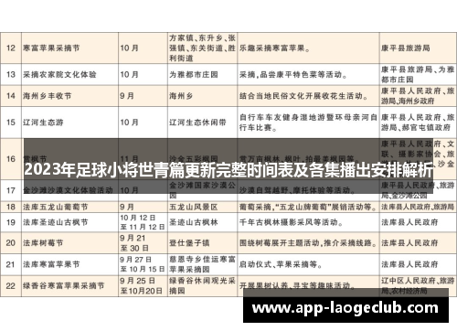 2023年足球小将世青篇更新完整时间表及各集播出安排解析